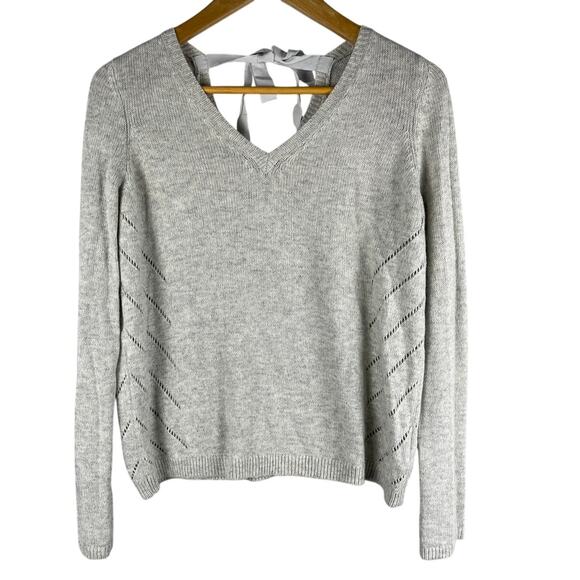Anthropologie MOTH Light Gray Tie Back Neck Cashmere Blend Sweater Size Small‎ - Picture 1 of 10